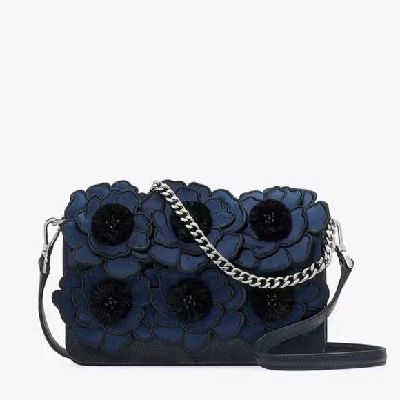 ♠️Kate Spade Madison Embroidered Floral Willow Small Flap Crossbody Bag, Blue - Picture 1 of 9